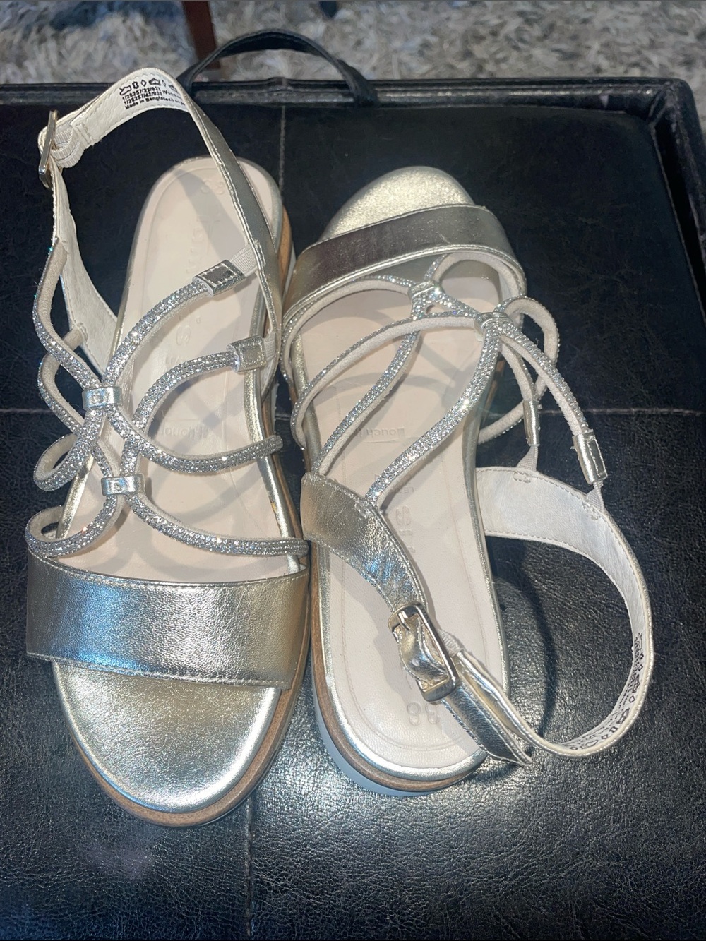 Tamaris Leather Sparkle Rubber Sole Comfort Sandals